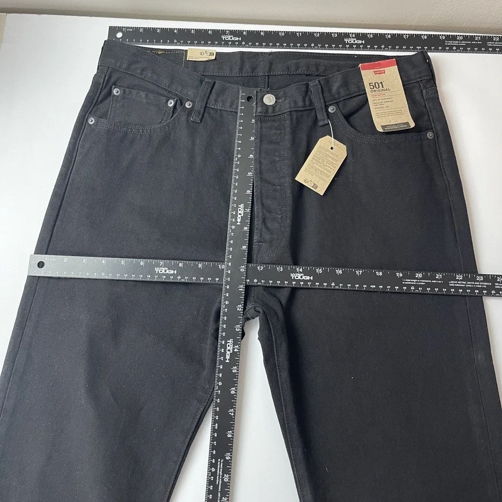 Levis 501 Jeans Mens 36x38 Black Original Straight Button Fly Denim Grunge NEW